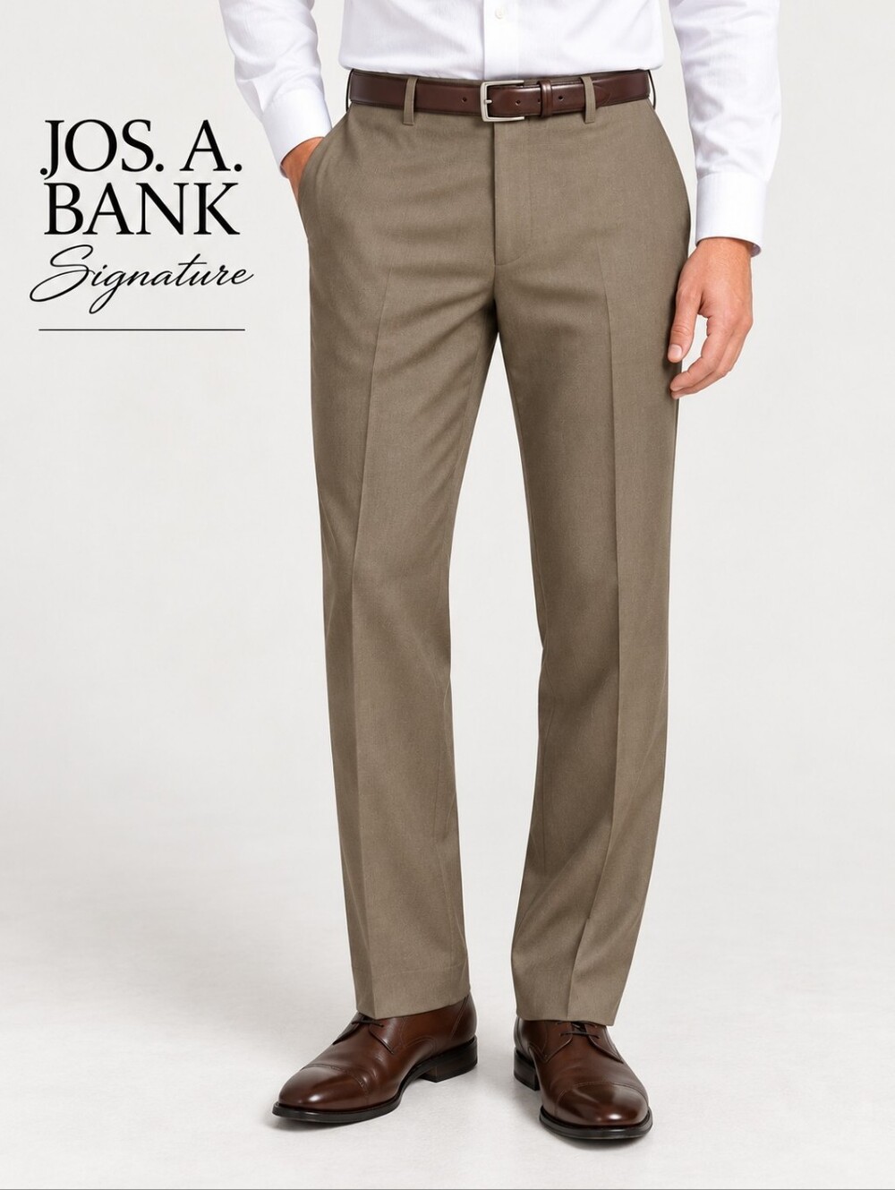 Jos. A. Bank Signature 42R 100% Wool Taupe Brown Tan Dress Pants Trousers 42x31